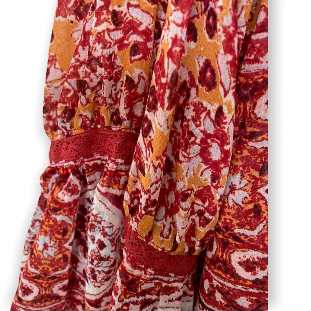 FREE PEOPLE Lorraine Boho Print Tie-front Top NWT